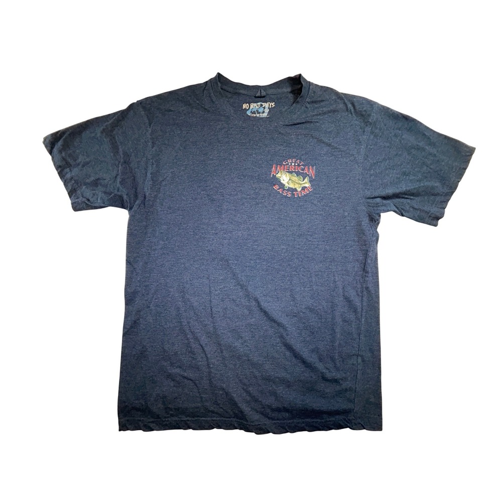 No Bad Days Mens XL Great American Bass Time Fishing T-Shirt Heather‎ Navy Blue